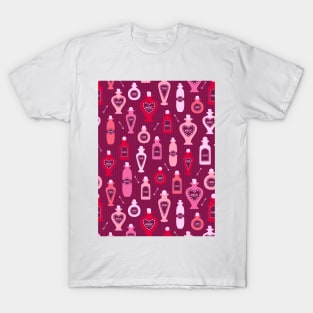 Vintage potion bottles Valentine's love burgundy T-Shirt